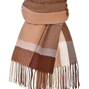 Beonon Women's Winter Scarf Scottish Checked Cashmere Feel Camel Coffee New